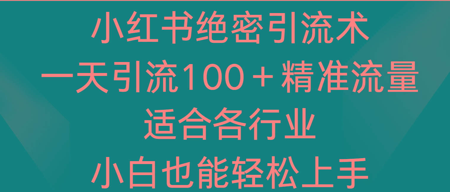 小红书绝密引流术，一天引流100＋精准流量，适合各个行业，小白也能轻松上手-网创小站