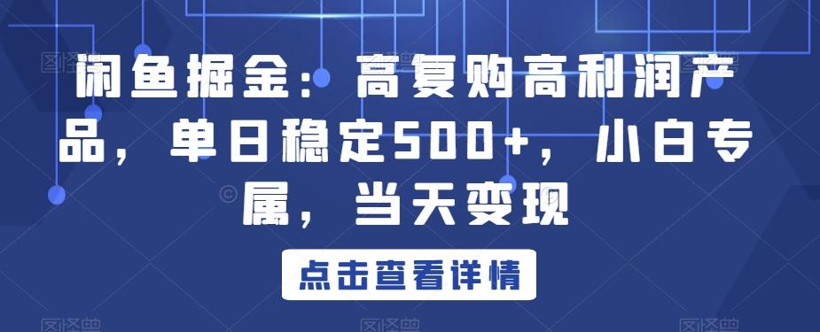 闲鱼掘金：高复购高利润产品，单日稳定500+，小白专属，当天变现-网创小站