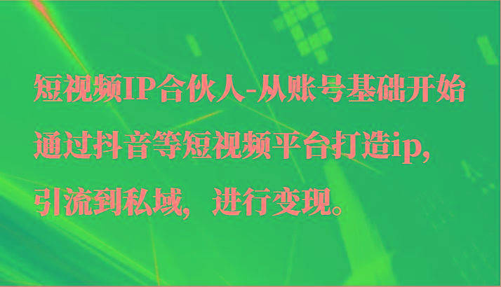 短视频IP合伙人-从账号基础开始通过抖音等短视频平台打造ip，引流到私域，进行变现。-网创小站