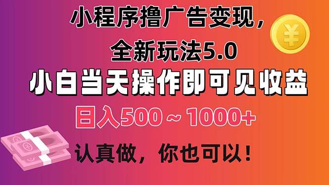 小程序撸广告变现，全新玩法5.0，小白当天操作即可上手，日收益 500~1000+-网创小站