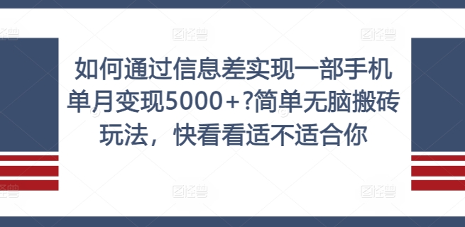 如何通过信息差实现一部手机单月变现5000+?简单无脑搬砖玩法，快看看适不适合你【揭秘】-网创小站