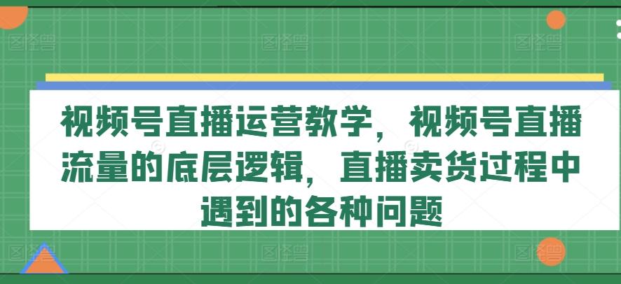视频号直播运营教学，视频号直播流量的底层逻辑，直播卖货过程中遇到的各种问题-网创小站