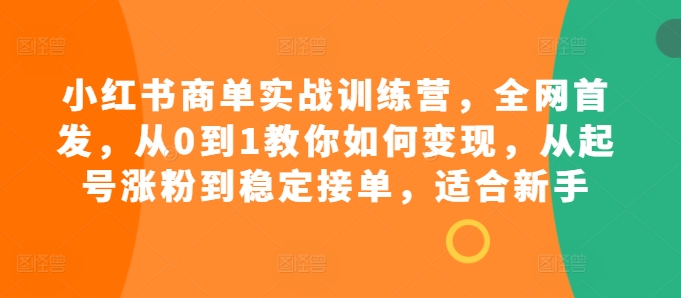 小红书商单实战训练营，全网首发，从0到1教你如何变现，从起号涨粉到稳定接单，适合新手-网创小站