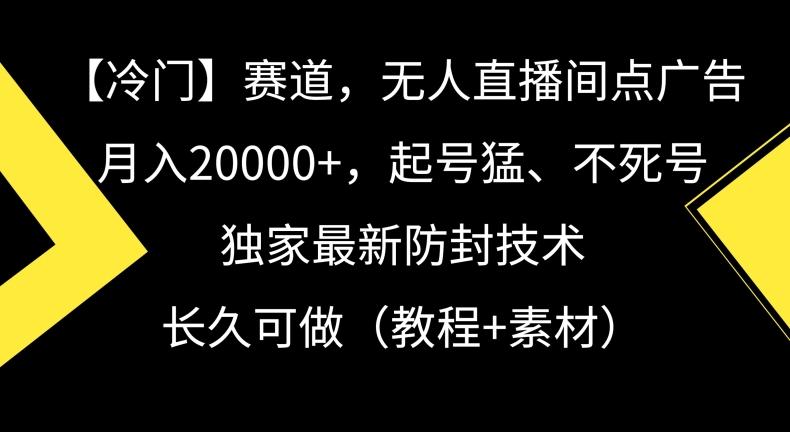 冷门赛道，无人直播间点广告，月入20000+，起号猛、不死号，独家最新防封技术【揭秘】-网创小站