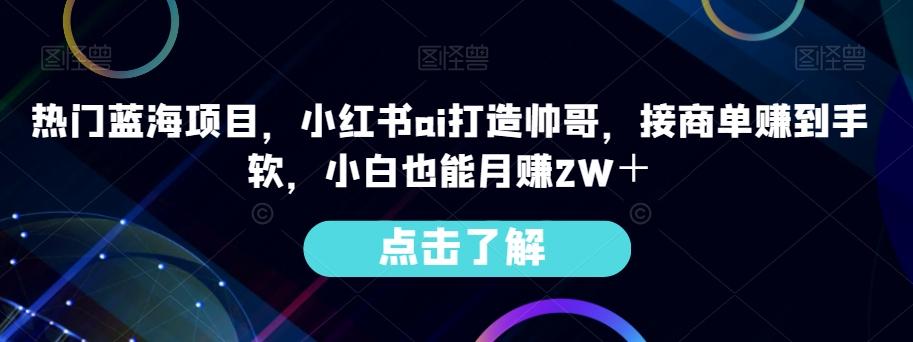 热门蓝海项目，小红书ai打造帅哥，接商单赚到手软，小白也能月赚2W＋-网创小站