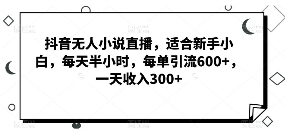 抖音无人小说直播，适合新手小白，每天半小时，每单引流600+，一天收入300+-网创小站