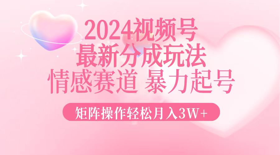 2024最新视频号分成玩法，情感赛道，暴力起号，矩阵操作轻松月入3W+-网创小站