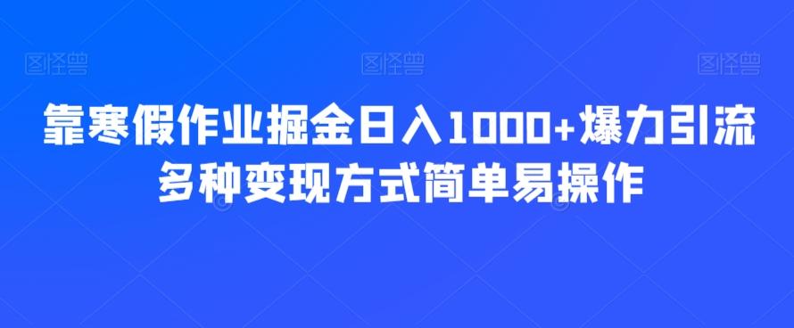 靠寒假作业掘金日入1000+爆力引流多种变现方式简单易操作-网创小站