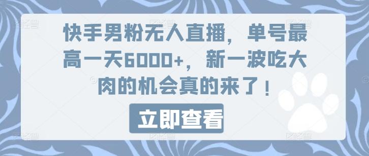 快手男粉无人直播，单号最高一天6000+，新一波吃大肉的机会真的来了-网创小站