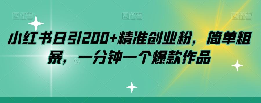 小红书日引200+精准创业粉，简单粗暴，一分钟一个爆款作品【揭秘】-网创小站