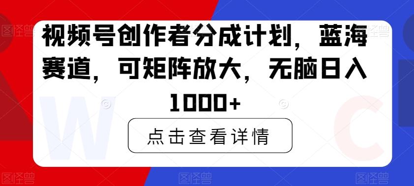 视频号创作者分成计划，蓝海赛道，可矩阵放大，无脑日入1000+-网创小站