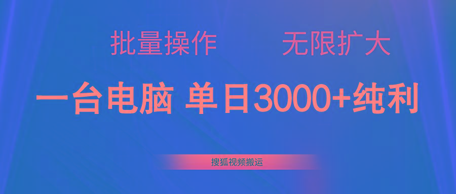 搜狐视频搬运，一台电脑单日3000+，批量操作，可无限扩大-网创小站