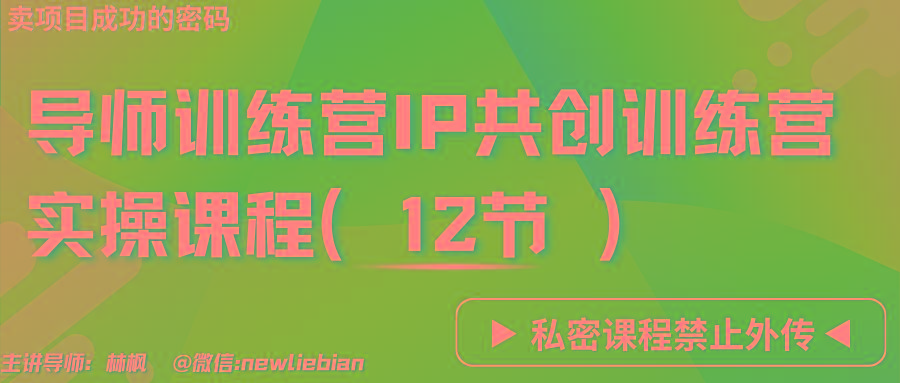导师训练营3.0IP共创训练营私密实操课程(12节)-卖项目的密码成功秘诀-网创小站