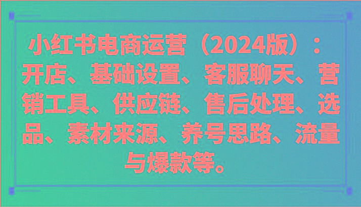 小红书电商运营(2024版)：开店、设置、供应链、选品、素材、养号、流量与爆款等-网创小站