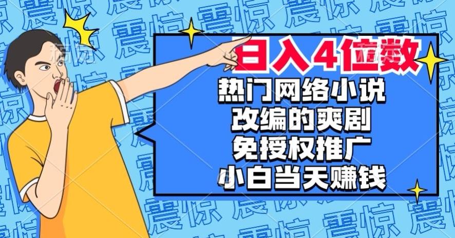 热门网络小说改编的爽剧，免授权推广，新人当天就能赚钱，日入4位数【揭秘】-网创小站