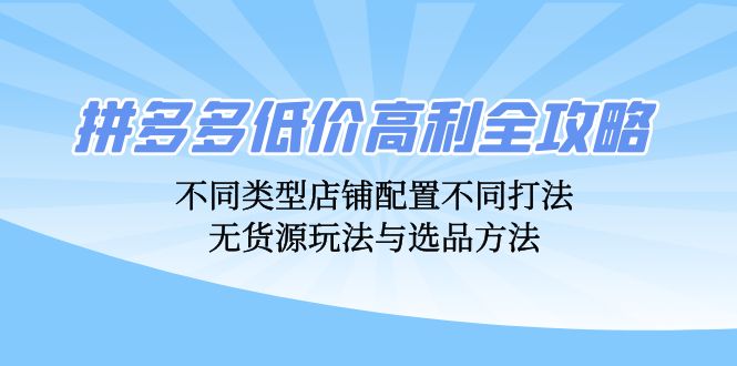拼多多低价高利全攻略：不同类型店铺配置不同打法，无货源玩法与选品方法-网创小站