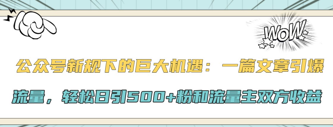 公众号新规下的巨大机遇：一篇文章引爆流量，轻松日引500+粉和流量主双方收益-网创小站