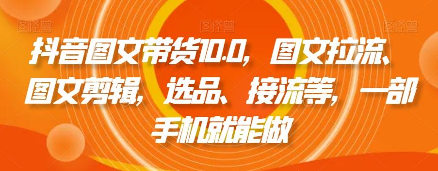 抖音图文带货10.0，图文拉流、图文剪辑，选品、接流等，一部手机就能做-网创小站