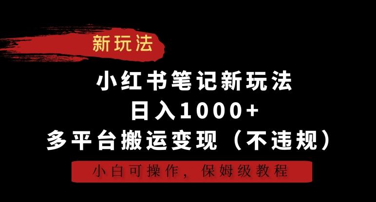 小红书笔记新玩法，日入1000+，多平台搬运变现(不违规)，小白可操作，保姆级教程【揭秘】-网创小站