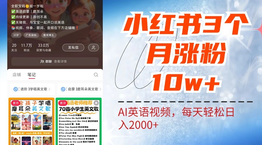 小红书三个月涨粉10W，AI英语视频0成本制作，每天轻松日入2000+-网创小站