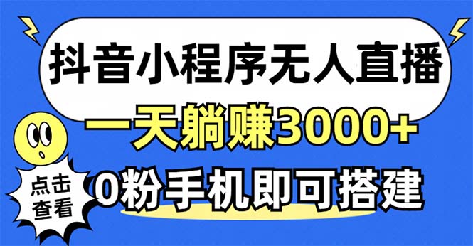 抖音小程序无人直播，一天躺赚3000+，0粉手机可搭建，不违规不限流，小...-网创小站
