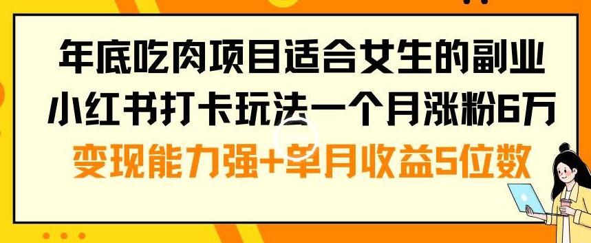 年底吃肉项目适合女生的副业小红书打卡玩法一个月涨粉6万+变现能力强+单月收益5位数【揭秘】-网创小站