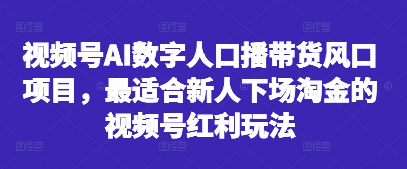 视频号AI数字人口播带货风口项目，最适合新人下场淘金的视频号红利玩法-网创小站