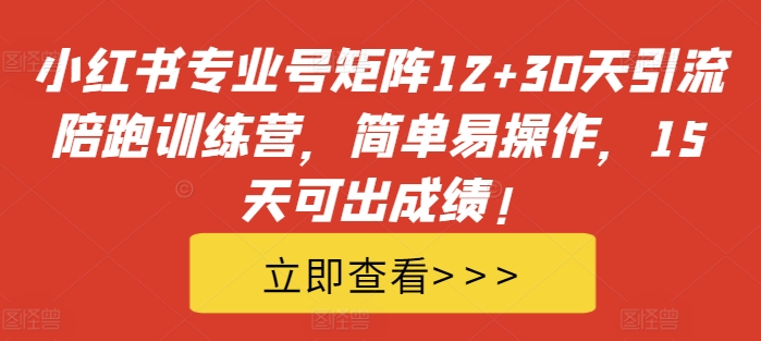 小红书专业号矩阵12+30天引流陪跑训练营，简单易操作，15天可出成绩!-网创小站