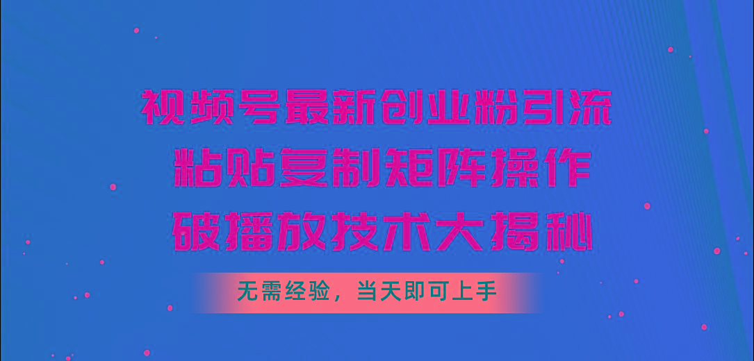 视频号最新创业粉引流，粘贴复制矩阵操作，破播放技术大揭秘，无需经验…-网创小站