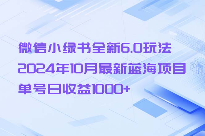 微信小绿书全新6.0玩法，2024年10月最新蓝海项目，单号日收益1000+-网创小站