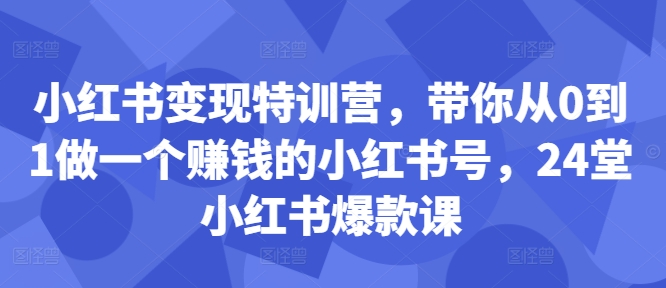 小红书变现特训营，带你从0到1做一个赚钱的小红书号，24堂小红书爆款课-网创小站
