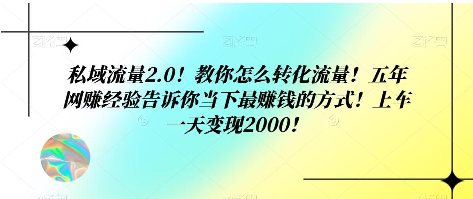 私域流量2.0！教你怎么转化流量！五年网赚经验告诉你当下最赚钱的方式！上车一天变现2000！-网创小站