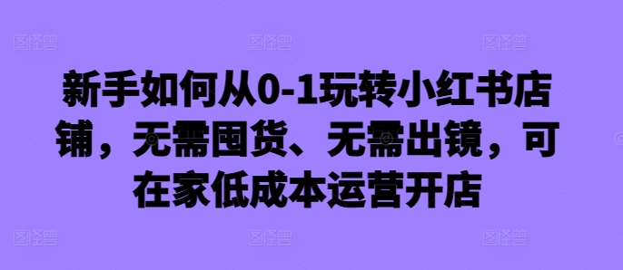 新手如何从0-1玩转小红书店铺，无需囤货、无需出镜，可在家低成本运营开店-网创小站