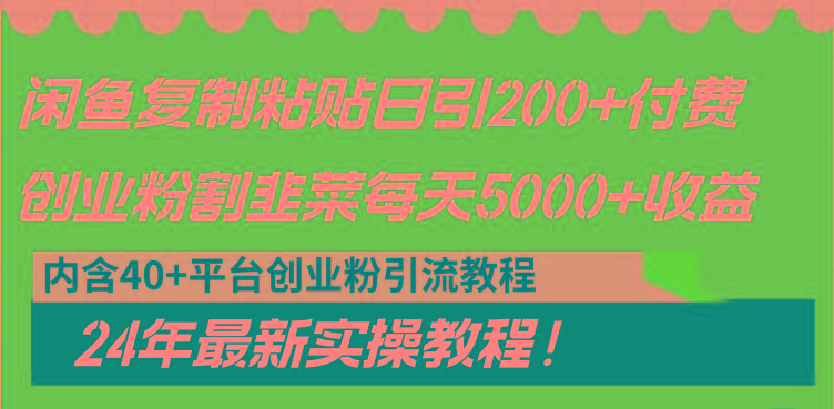 闲鱼复制粘贴日引200+付费创业粉，割韭菜日稳定5000+收益，24年最新教程！-网创小站