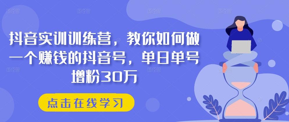 抖音实训训练营，教你如何做一个赚钱的抖音号，单日单号增粉30万-网创小站