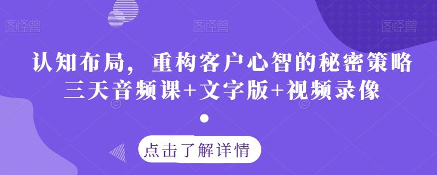 认知布局，重构客户心智的秘密策略三天音频课+文字版+视频录像-网创小站