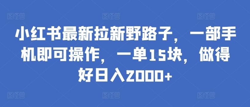 小红书最新拉新野路子，一部手机即可操作，一单15块，做得好日入2000+【揭秘】-网创小站