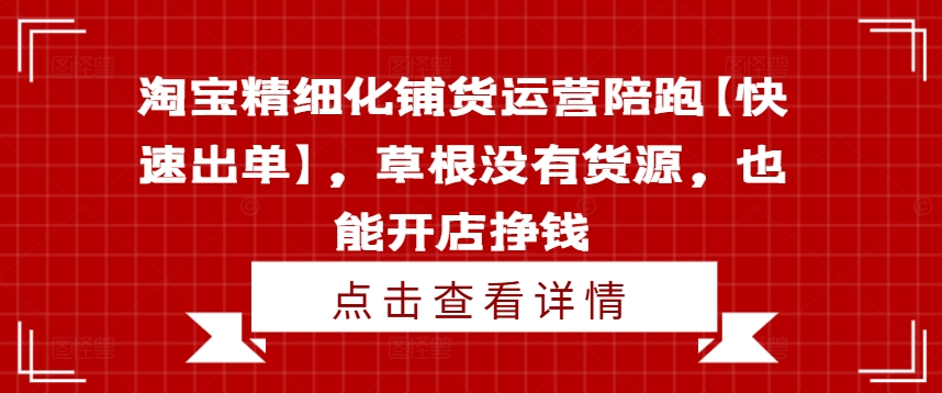 淘宝精细化铺货运营陪跑【快速出单】，草根没有货源，也能开店挣钱-网创小站