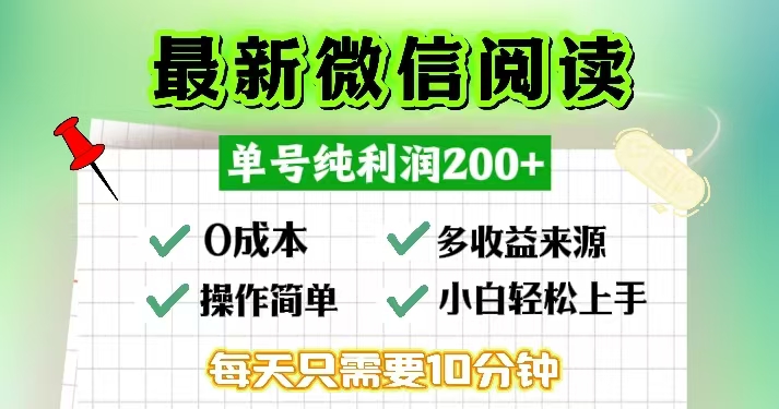 微信阅读最新玩法，每天十分钟，单号一天200+，简单0零成本，当日提现-网创小站