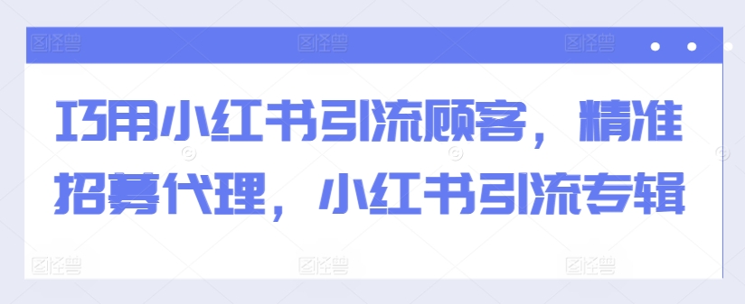 巧用小红书引流顾客，精准招募代理，小红书引流专辑-网创小站