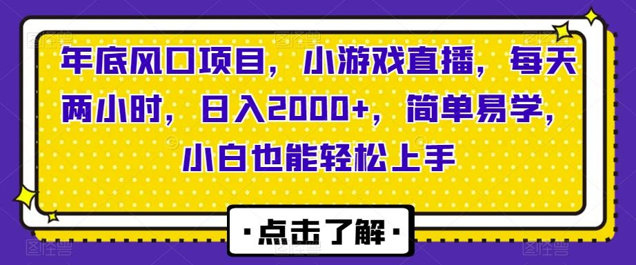 年底风口项目，小游戏直播，每天两小时，日入2000+，简单易学，小白也能轻松上手-网创小站