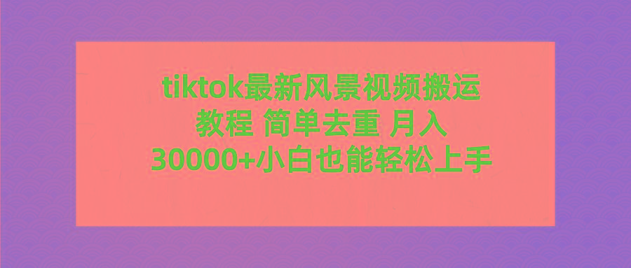 (9804期)tiktok最新风景视频搬运教程 简单去重 月入30000+附全套工具-网创小站