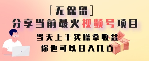 无保留分享当前最火视频号项目，当天上手实操拿收益，你也可以日入几百-网创小站