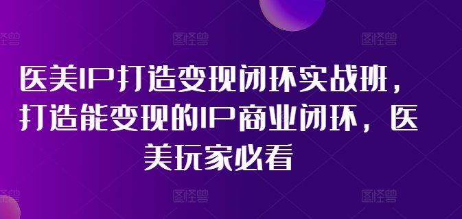 医美IP打造变现闭环实战班，打造能变现的IP商业闭环，医美玩家必看!-网创小站