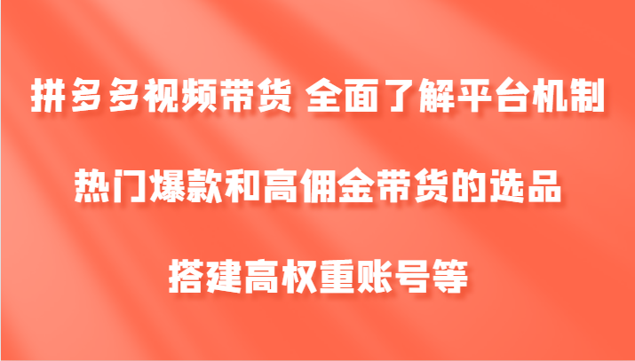拼多多视频带货 全面了解平台机制、热门爆款和高佣金带货的选品，搭建高权重账号等-网创小站