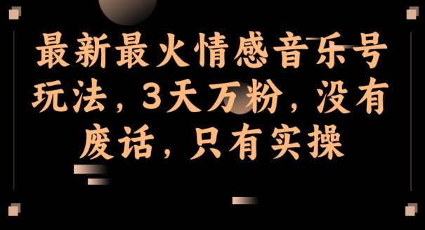 最新最火情感音乐号玩法，3天万粉，没有废话，只有实操-网创小站