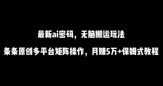最新ai流量密码，傻瓜式搬运玩法，条条原创，多平台矩阵操作，月赚5万+保姆式教程【揭秘】-网创小站