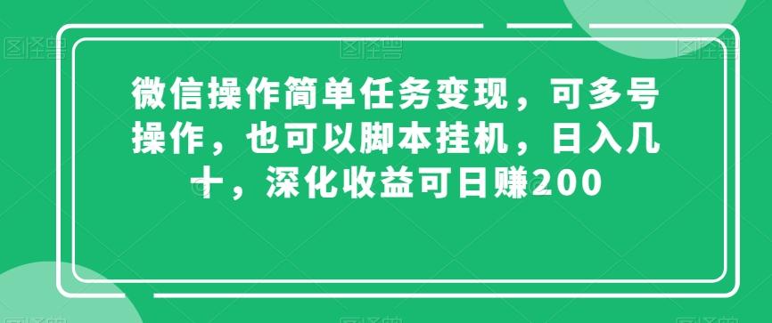 微信操作简单任务变现，可多号操作，也可以脚本挂机，日入几十，深化收益可日赚200【揭秘】-网创小站