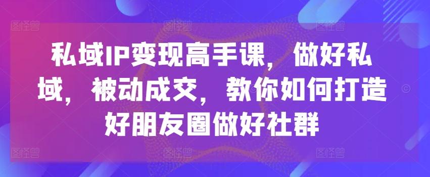 私域IP变现高手课，做好私域，被动成交，教你如何打造好朋友圈做好社群-网创小站