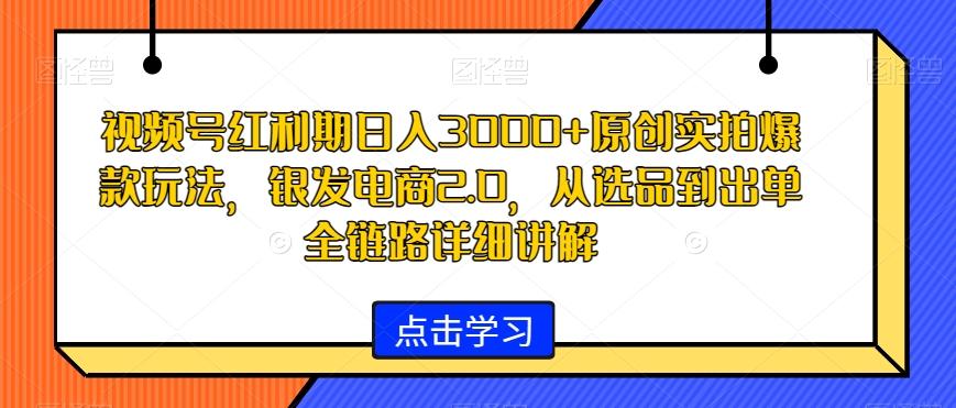 视频号红利期日入3000+原创实拍爆款玩法，银发电商2.0，从选品到出单全链路详细讲解【揭秘】-网创小站